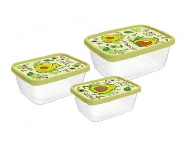 Комплект контейнеров для продуктов прямоугольных 3 шт. (0,5л+0,85л+1,5л) с декором (салатовый)